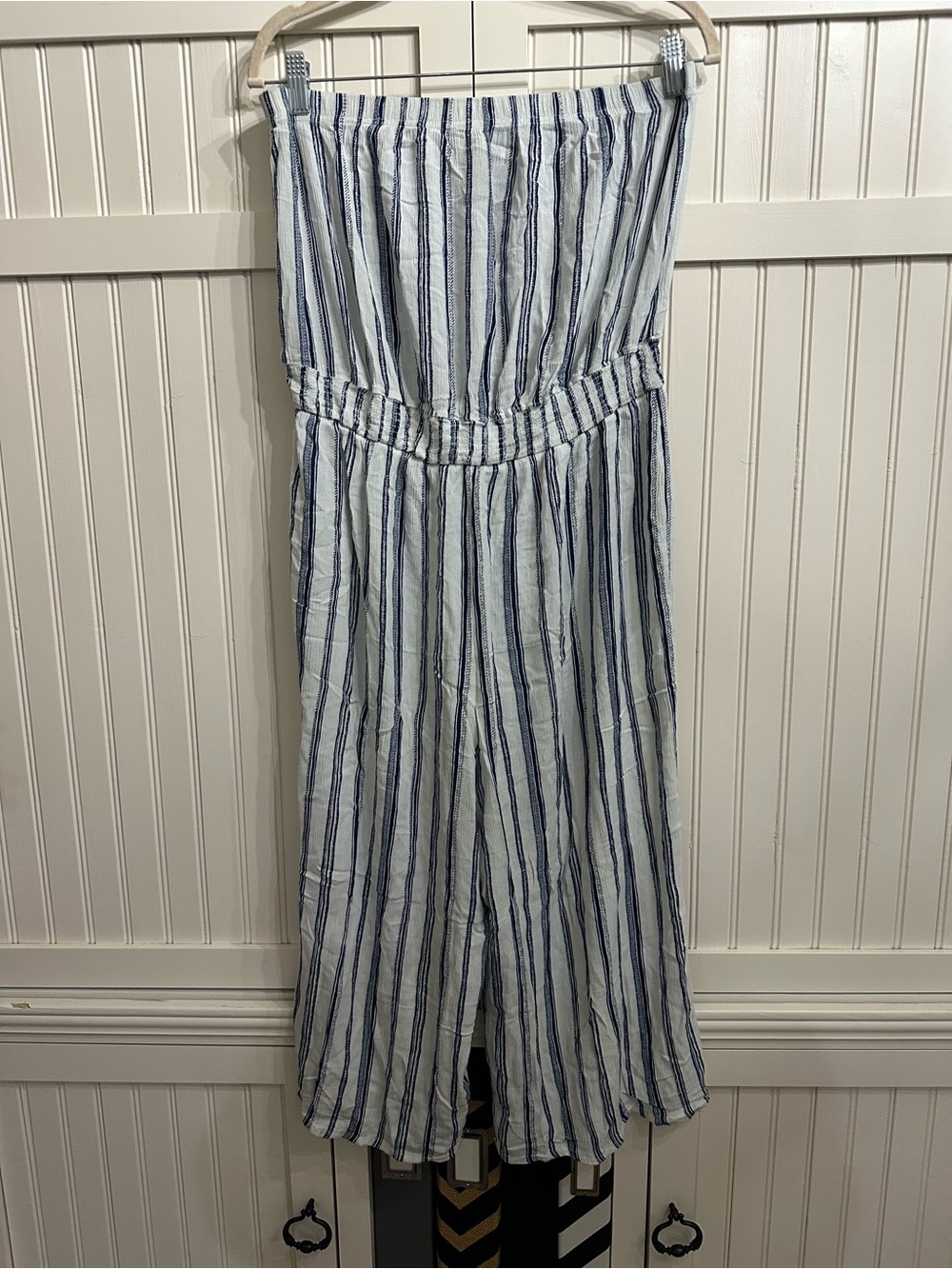 Striped Blue & White Strapless Jumpsuit